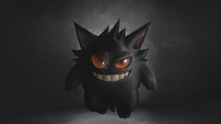 Black cat red eyes smile - a foggy background free wallpaper