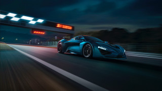 Blue sports car night highway 2 - a highway free wallpaper