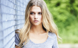 Woman leaning wall serious blonde - christen købke free wallpaper