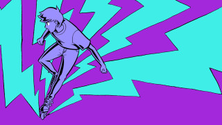 Skateboarder splash paint purple blue - benjamin marra free wallpaper