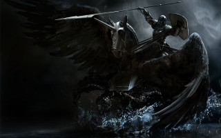 Angelic horse fantasy armor wings - a black horse free wallpaper