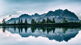 Mountain lake reflection forest sky 10 - the shore free wallpaper