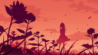 Flower field girl dusk autumn - atey ghailan free wallpaper