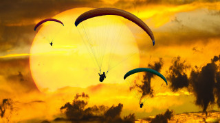 Paraglides sunset sky autumn fire - panfuturism free wallpaper for desktop