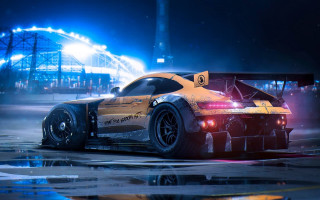 Yellow car stadium night cyberpunk - a yellow car free wallpaper