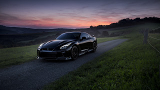 Black sports car sunset road 3 - dark night free wallpaper