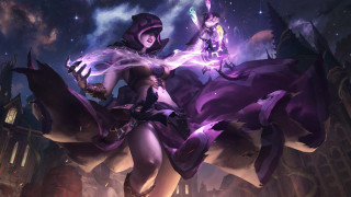 Purple woman sword night city - a dark city free wallpaper