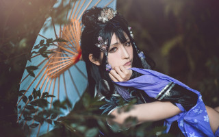 Woman blue umbrella forest cosplay - cosplay free wallpaper