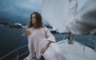 Woman boat sailboat impressionist fashion - a sailboat in the background free wallpaper