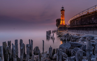 Lighthouse pier dusk light long - a long exposure of light free wallpaper