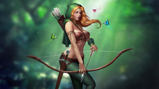 Fantasy archer butterfly green background - above her free wallpaper for desktop