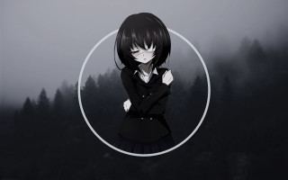 Girl black suit forest circle - a circle free wallpaper for desktop