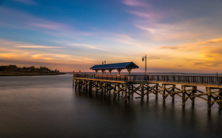 Pier blue roof sunset clouds - digital photography free wallpaper for desktop