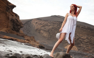 Woman white dress rocks water - elizabeth polunin free wallpaper for desktop