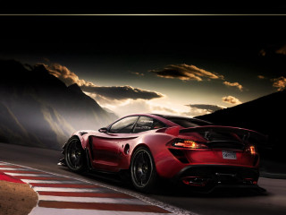 Red sports car night road 4 - matte drawing free wallpaper