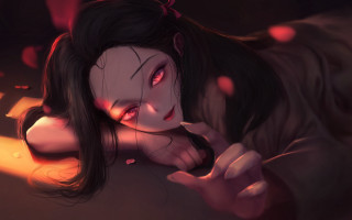 Woman bed red light anime - her face free wallpaper