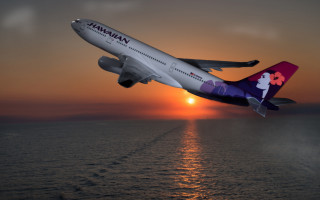 Hawaiian airlines plane sunset ocean - over the ocean free wallpaper
