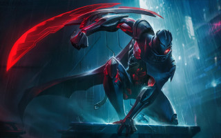 Futuristic suit cityscape sword red - a character free wallpaper