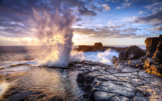 Sunset wave rocks ocean shore - the rock free wallpaper