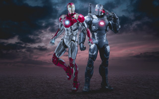 Men costumes field sky clouds - one holding free wallpaper