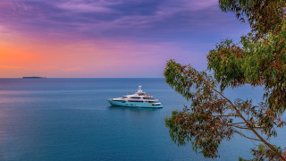 Boat sunset purple sky forest - exekia free wallpaper