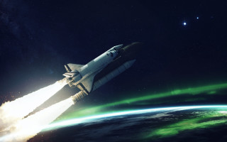 Space shuttle green light planet - a space shuttle free wallpaper