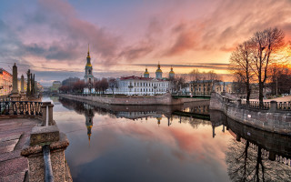 River bridge building sunset clouds - andrey ryabovichev free wallpaper for desktop