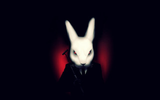 White rabbit suit red eyes - dark art free wallpaper for desktop