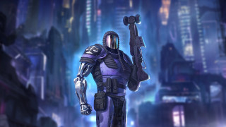 Futuristic suit man city night - a futuristic suit holding free wallpaper for desktop