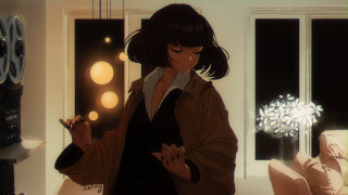 Woman cellphone room anime neo - the screen free wallpaper