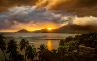 Sunset tropical island palm boat - tropical free wallpaper