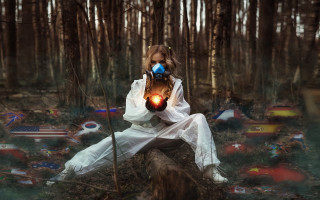 Woman white dress light forest - other item free wallpaper