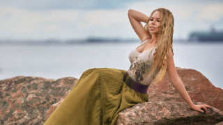 Woman rock water blonde beach - free bikini wallpaper