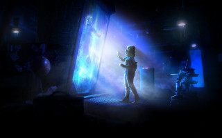 Woman hologram cyberpunk microphone glowing - aleksi briclot free wallpaper