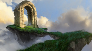 Cliff arch man fantasy matte - a painting of a man free wallpaper for desktop