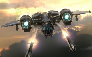 Futuristic fighter jet green lights - star citizen halo free wallpaper