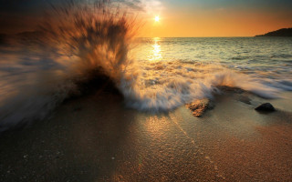 Wave sunset beach rock ocean 2 - the sand free wallpaper for desktop