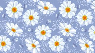 Blue white flower pattern yellow - a yellow center free wallpaper