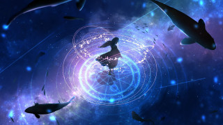 Space skateboard fish stars spiral - a man riding free wallpaper for desktop