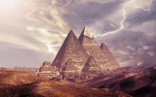 Pyramid lightning afrofuturism cityscape mountain - a lightning bolt in the sky above free wallpaper