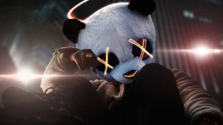 Panda mask lightsaber cyberpunk star - a red stripe free wallpaper