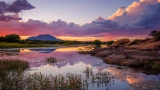 Sunset lake mountain clouds forest - a beautiful sunset over a lake free wallpaper