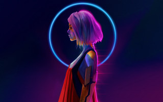 Woman red cape neon circle - atey ghailan free wallpaper for desktop