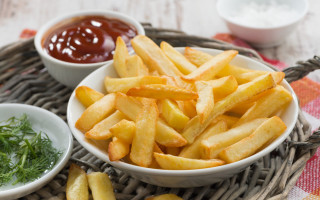 French fries basket ketchup sauce - free 3d render wallpaper