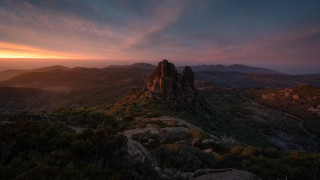 Mountain sunset clouds rocks lake - a few rock free wallpaper