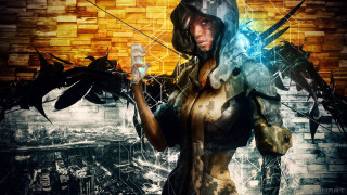 Woman dragon cyberpunk dystopian urban - a bottle free wallpaper