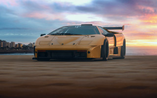 Yellow sports car beach sunset - a yellow sports car free wallpaper
