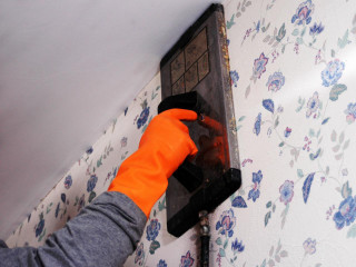 Cleaning orange gloves wall power - oil free wallpaper