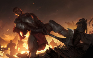 Armor sword fire battle embers - a man in armor holding free wallpaper