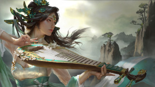 Woman mountain painting lute magic - the gathering artwork free wallpaper